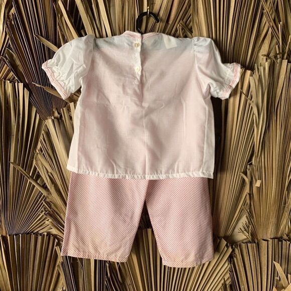 Vintage Kids's Polka Dot Pants Set Red 3T Puff Sleeves Embroidered Numbers - Picture 6 of 8